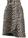 GANNI LEOPARD PRINT ASYMMETRIC DENIM SKIRT