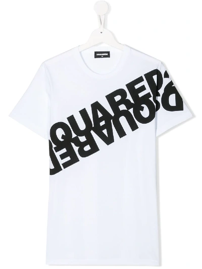 Dsquared2 Teen Mirrored Logo T-shirt In White