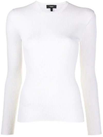 Theory Regal Ribbed Knit Jumper In White