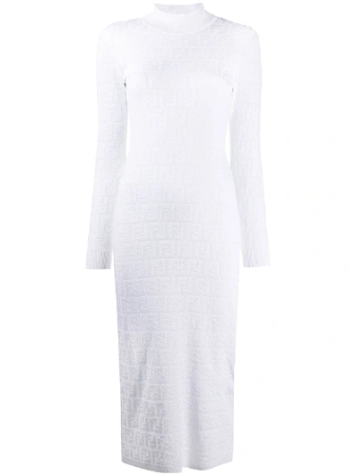 Fendi Jacquard Ff Motif Knitted Dress In White
