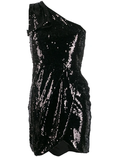 Twinset One Shoulder Sequin-embroidered Dress In Black