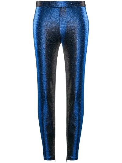 Boutique Moschino Metallic-effect Slim-fit Trousers In Blue