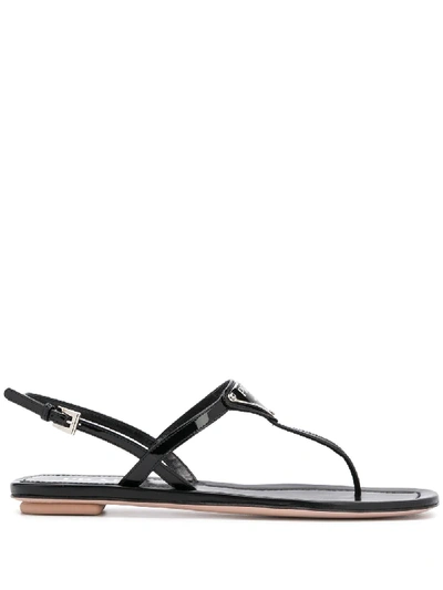 Prada Logo Plaque Flat Sandals In 黑色