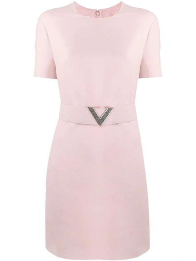 Valentino Crystal-embellished Belted Wool And Silk-blend Crepe Mini Dress In Pink