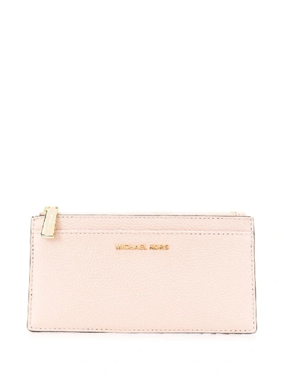 Michael Michael Kors Pebbled-effect Card Case In Pink