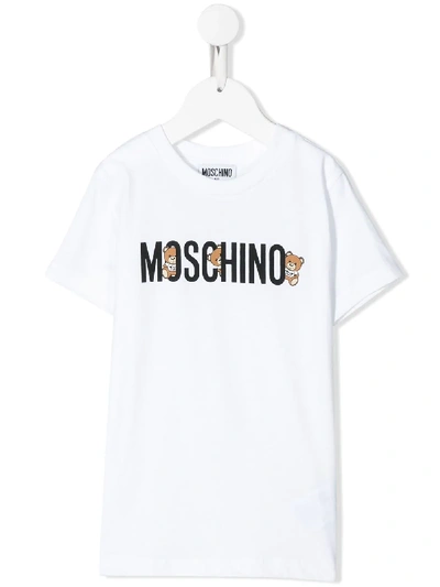Moschino Kids' Logo Printed Crew Neck T-shirt In White