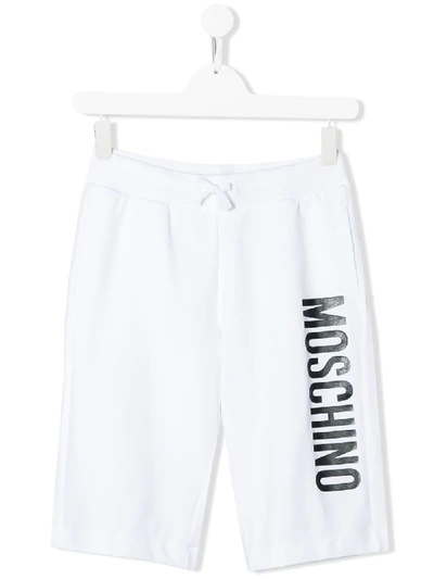 Moschino Teen Logo Printed Track Shorts In White