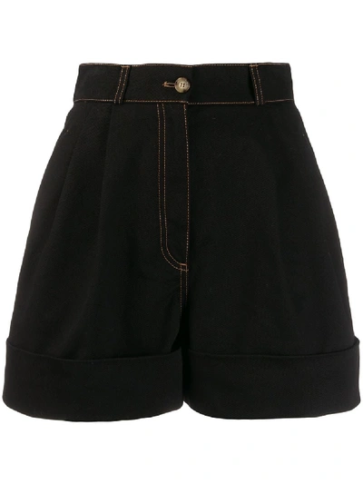 Miu Miu High-waist Contrast Stitch Shorts In 黑色