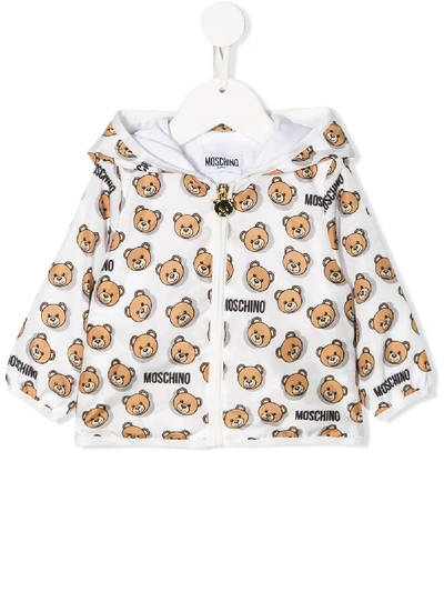 Moschino Babies' Teddybear Print Rain Jacket In White