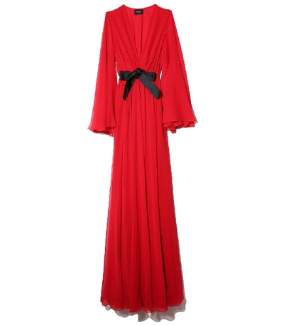 Giambattista Valli Bow-detailed Ruched Silk-georgette Maxi Dress In Red
