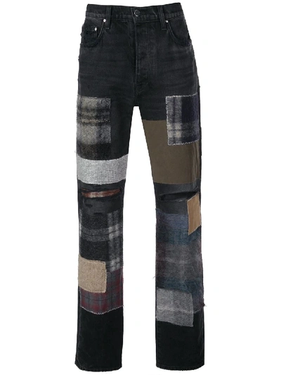 Amiri Mohair Patchwork Loose Jeans In Black