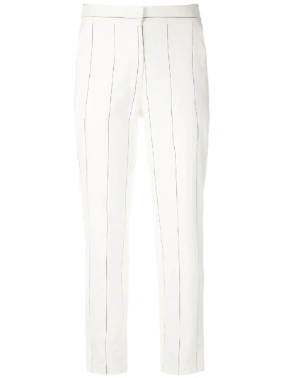 Egrey Striped Cropped Trousers In White