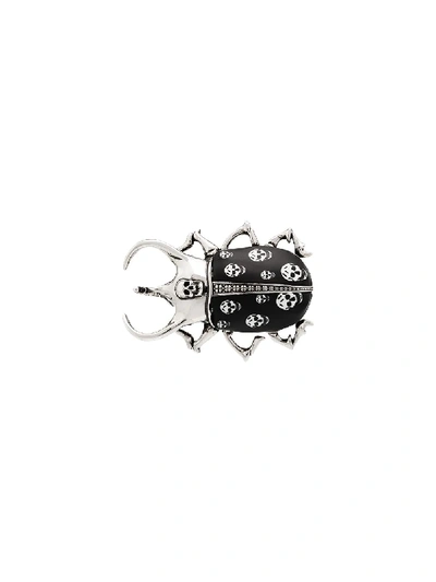 Alexander Mcqueen Silver Tone Skull Beetle Brooch In Metallic