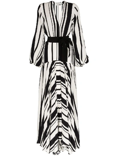 Silvia Tcherassi Filomena Striped Puff-sleeve Silk Maxi Dress In Black
