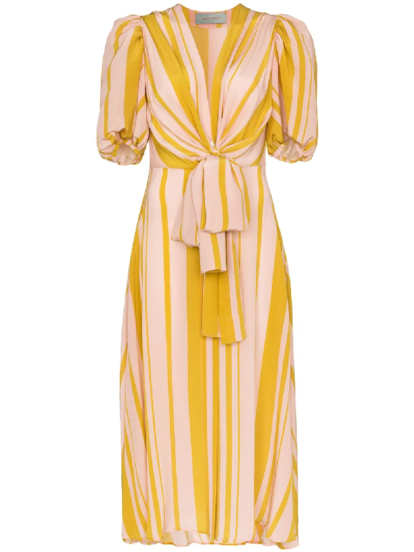 yves saint laurent evening dress of bright pink and lemon yellow silk crepe