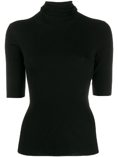 Theory Leenda R Ribbed Merino Wool-blend Turtleneck Sweater In Black