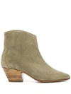 Isabel Marant Dacken Taupe Suede Leather Ankle Boots In Green