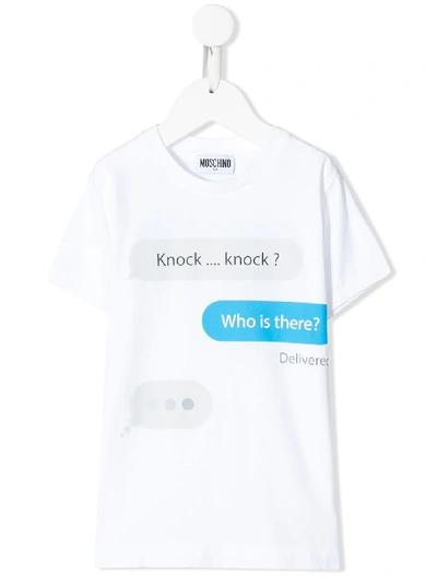 Moschino Kids' Crew Neck Joke Print T-shirt In White