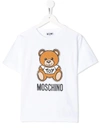 Moschino Kids' Short Sleeve Teddy Logo T-shirt In White