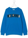 Moschino Kids' Long Sleeve Logo Sweater In Blue