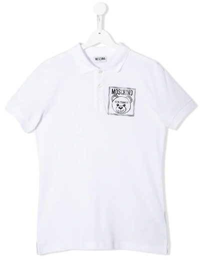 Moschino Kids' Short Sleeve Logo Patch T-shirt In White
