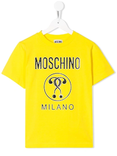 Moschino Kids' Short Sleeve Logo T-shirt In Yellow