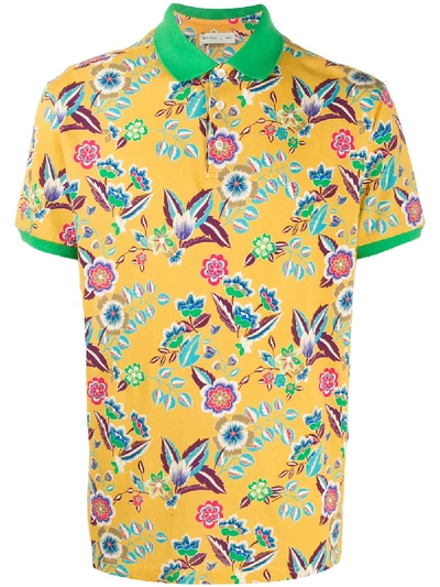 Etro Floral Print Polo Shirt In Yellow