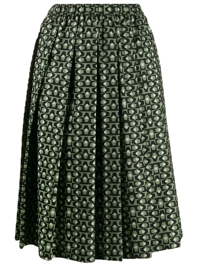 Aspesi Tile Print Pleated Skirt In Green
