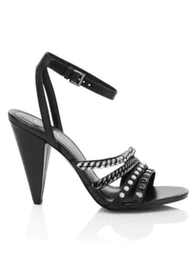 Michael Michael Kors Kimmy Embellished Chain Leather Ankle Strap Sandals In Black