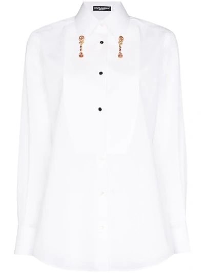 Dolce & Gabbana Crystal Pendant Cotton-poplin Shirt In White