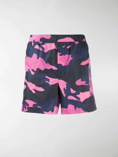 Valentino Camouflage Print Swim Shorts In 蓝色