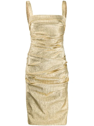 Dolce & Gabbana Metallic Ruched Midi Dress In Gold