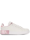 Dolce & Gabbana Portofino White And Pink Low Top Sneakers With Logo In Leather Woman In White