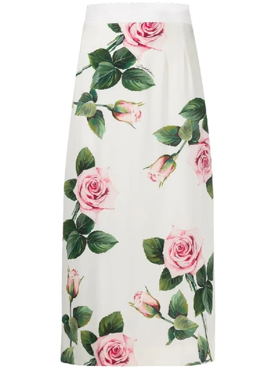 Dolce & Gabbana Rose Print Skirt In White