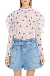 ISABEL MARANT FLORAL PUFF SHOULDER COTTON & SILK BLOUSE,HT1621-20P024I