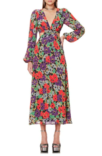 Afrm Lowell Long Sleeve Floral Print Dress In Red Bouquet