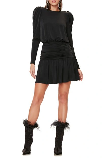 Afrm Bette Long Sleeve Minidress In Noir