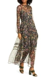 LA DOUBLEJ FLORAL METALLIC STRIPE LONG SLEEVE MAXI DRESS,DRE0138 - FCP001 ED19