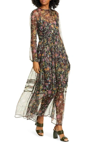 La Doublej Floral Metallic Stripe Long Sleeve Maxi Dress In Babe