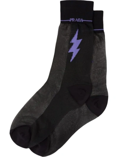 Prada Graphic Print Sheer Detail Socks In Black ModeSens