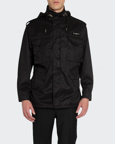 Givenchy Men's Military Parka W/ Logo Patch In Black