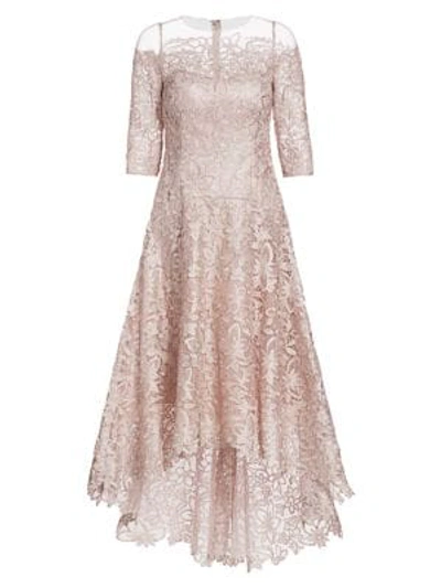Teri Jon By Rickie Freeman Floral Lace A-line Dress In Rose
