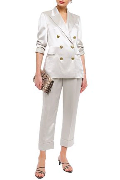 Brunello Cucinelli Double-breasted Bead-embellished Crinkled-satin Blazer In Off-white