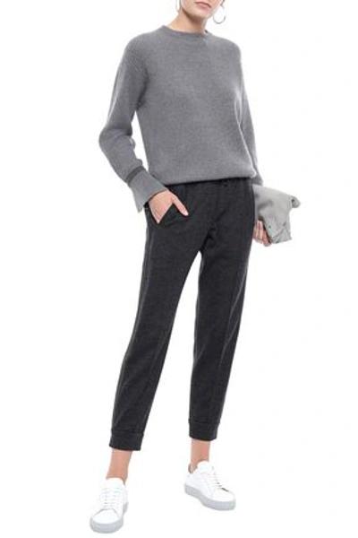 Brunello Cucinelli Bead-embellished Ribbed Cashmere Sweater In Gray