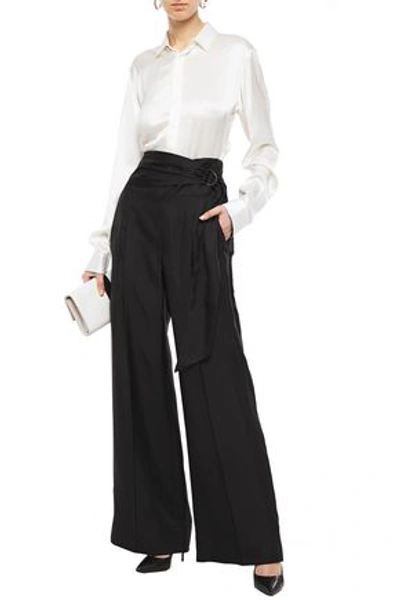 Brunello Cucinelli Belted Silk-twill Wide-leg Pants In Black