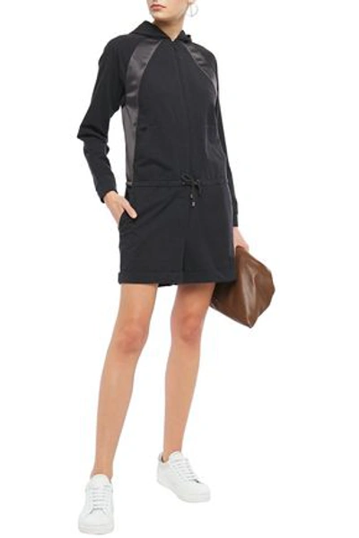 Brunello Cucinelli Silk Satin-trimmed Bead-embellished French Cotton-blend Terry Playsuit In Charcoal