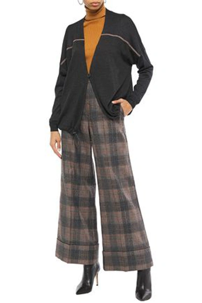 Brunello Cucinelli Sequin-embellished Checked Linen-blend Wide-leg Trousers In Charcoal