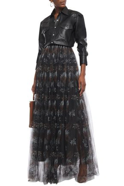 Brunello Cucinelli Layered Printed Tulle Maxi Skirt In Black