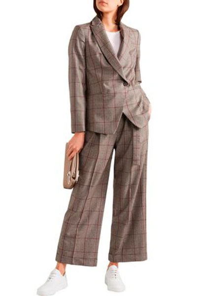 Brunello Cucinelli Sequin-embellished Prince Of Wales Checked Wool Blazer In Mushroom