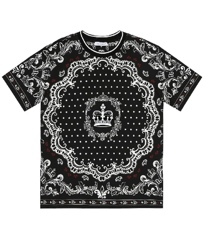 Dolce & Gabbana Kids' Black T-shirt For Boy With Prints And Crown
